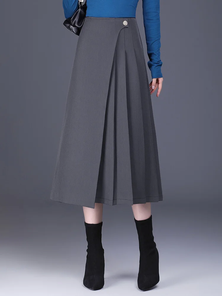 Womens 2024 Autumn/Winter Black /grey A-line  Skirt Fashion High Waist Skirt Ladies S M L XL XXL 3XL Size Female Mid-Calf