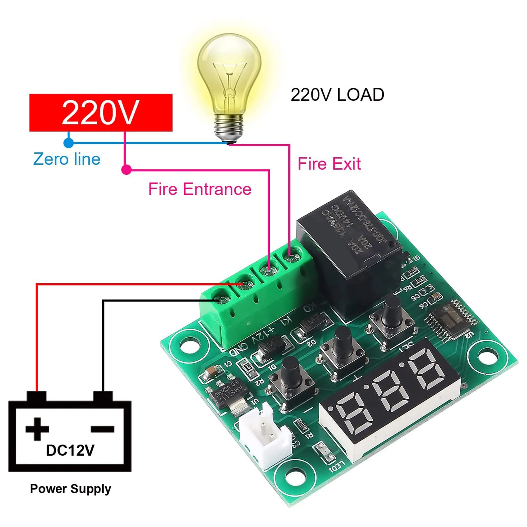 AB51 W1209 DC 12V Digital Temperature Controller Board -50-110°C Electronic Temperature Temp Control Module Switch (1-Pack)