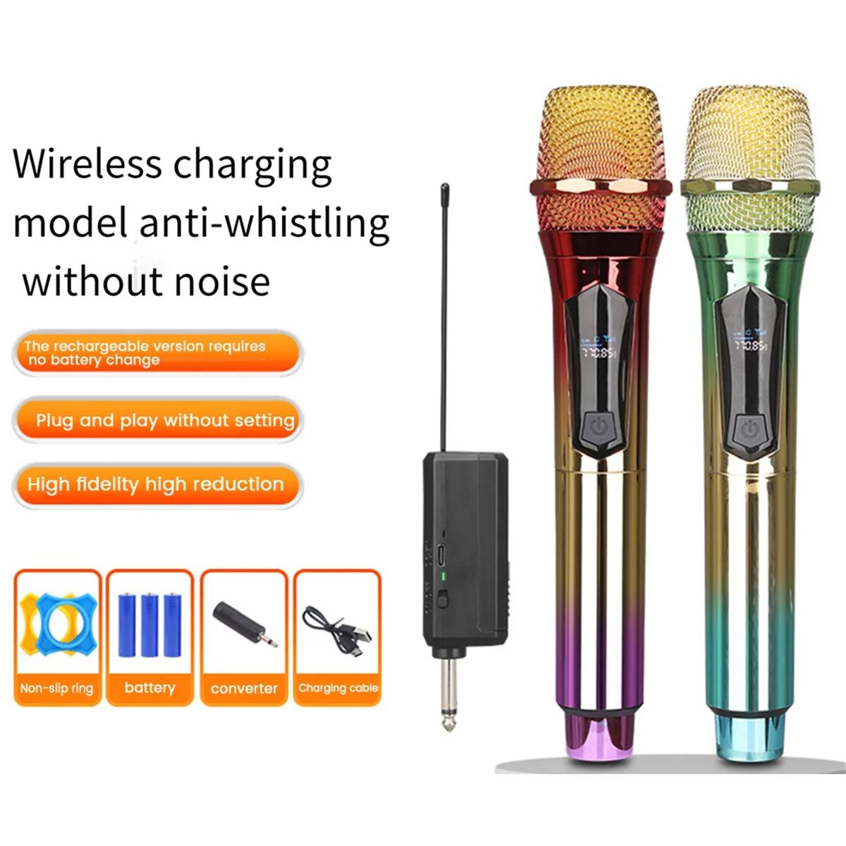 Abdq-ワイヤレスハンドヘルドダイナミックマイク、充電式レシーバー付きマイクシステムセット