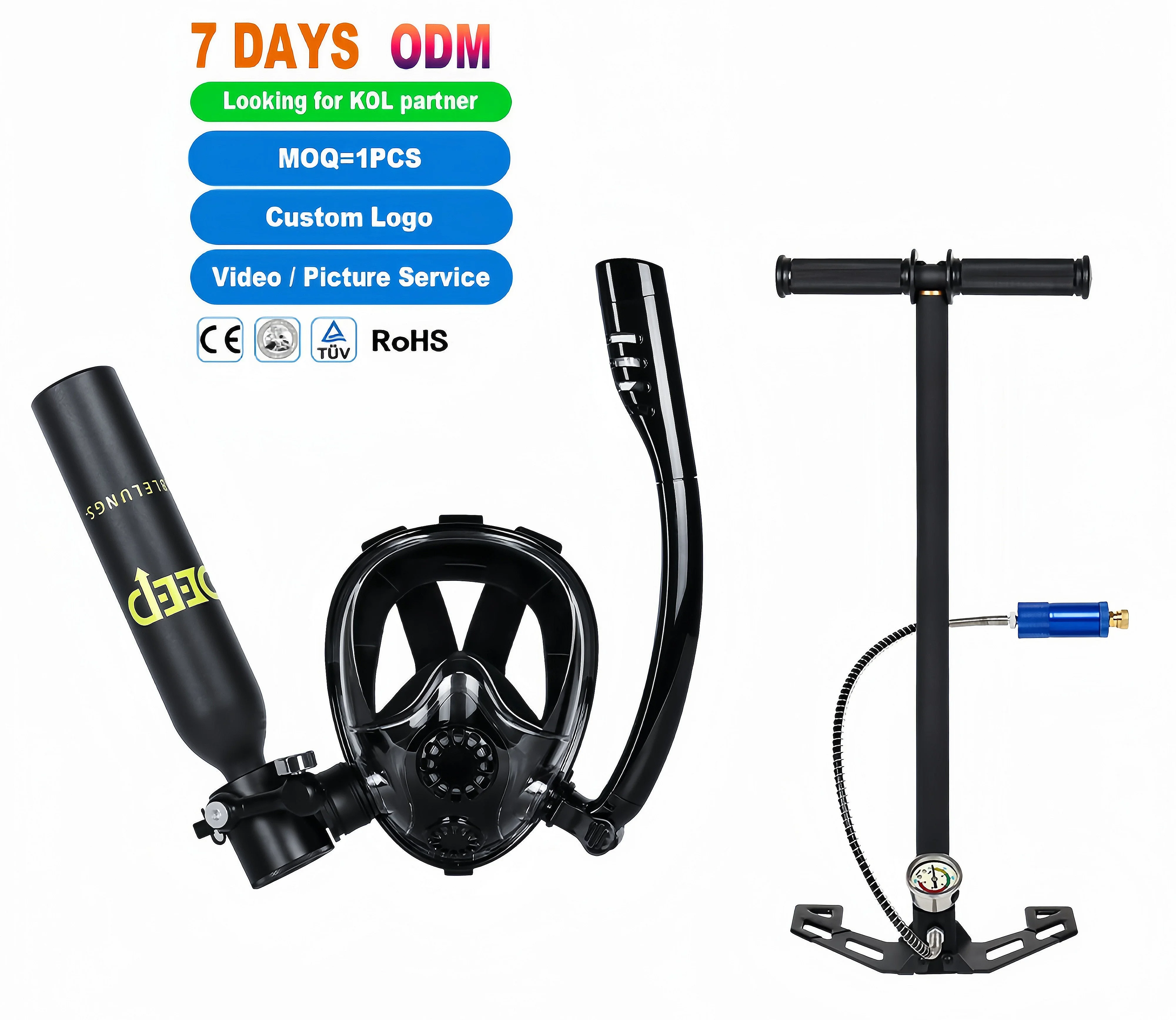 Factory Direct Sell Low Price 2024 Mini Tank 0.5L Scuba Tank Fashion Hand Pump Lightweight Full Face Mask