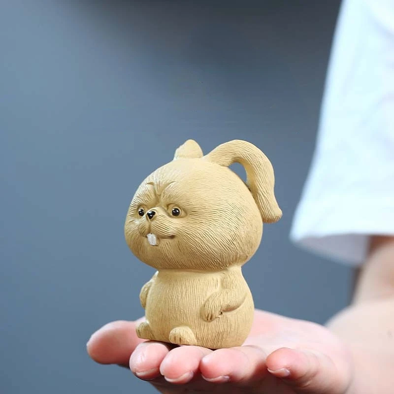 1 PCS Yixing Purple Clay Small Tea Pet Rabbit Figurine Ornament Boutique Tea Accessories Crafts Home Tea Decoration