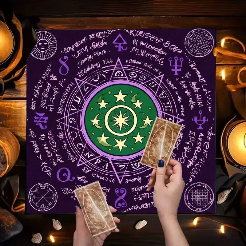 Pentagram Rune Tarot Table Cloth Purple Green Wicca Altar Cloth Witch Divination Magic Ritual Tarot Mat