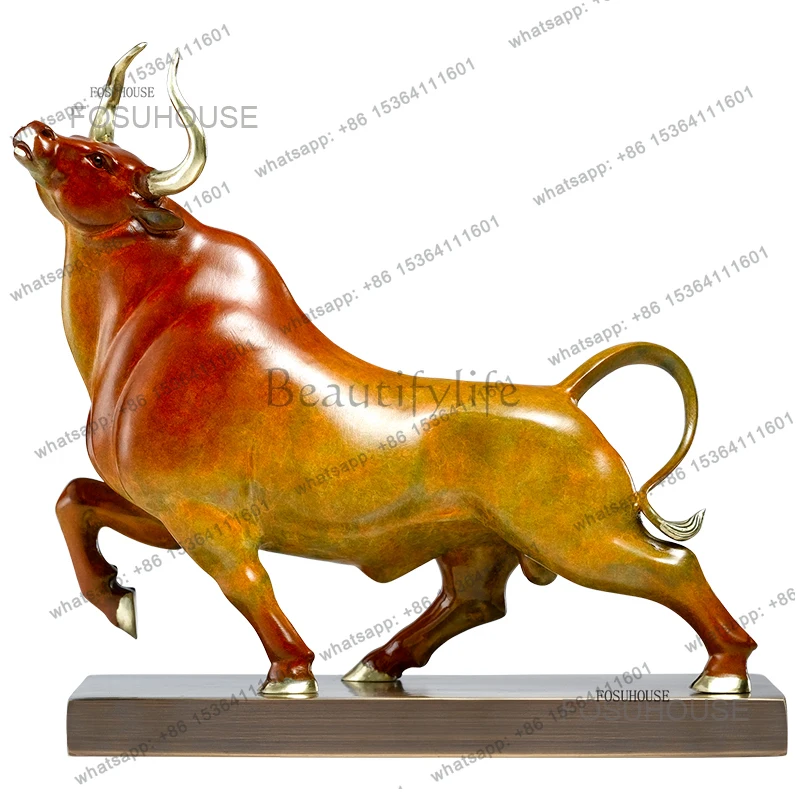 Attract Money Raise Head Cattle Turn Heaven Earth Opening Gifts Pure Bronze Cattle Ornaments Sculptures Office Home Decoration