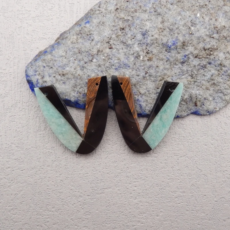 Natural Stone Obsidian Amazonite Boulder Opal Earring Bead,Fashion Jewelry Intarsia Earrings For Women 30x29x3mm 8g