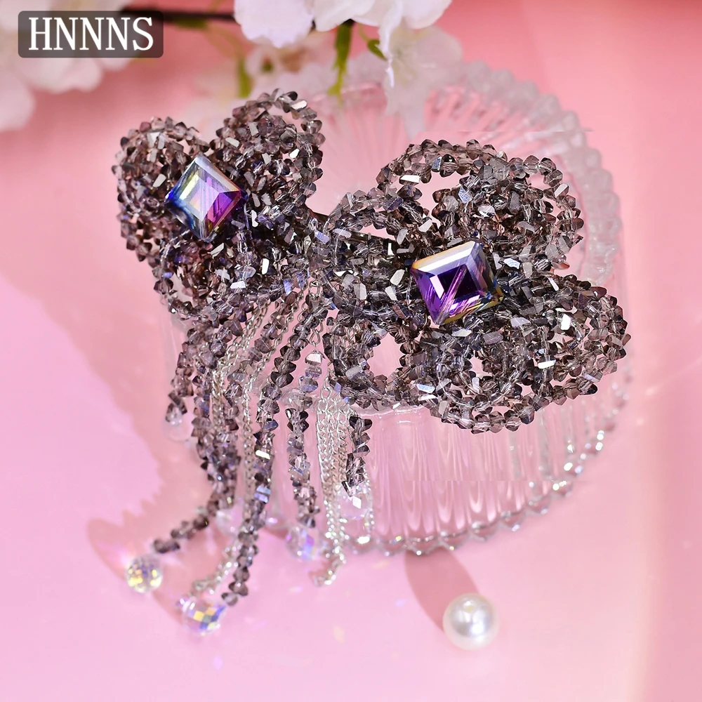 TOPQUEEN Sposa alla moda Matrimonio Fiocco viola Fatto a mano con perline Nappa da donna Elegante banchetto Festa Copricapo quotidiano YXA68