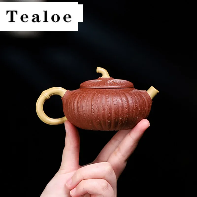 

180ml Authentic Yixing Purple Clay Teapots Handmade Pumpkin Pot Raw Ore Qingshui Mud Tea Making Kettle Zisha Tea Set Ornaments