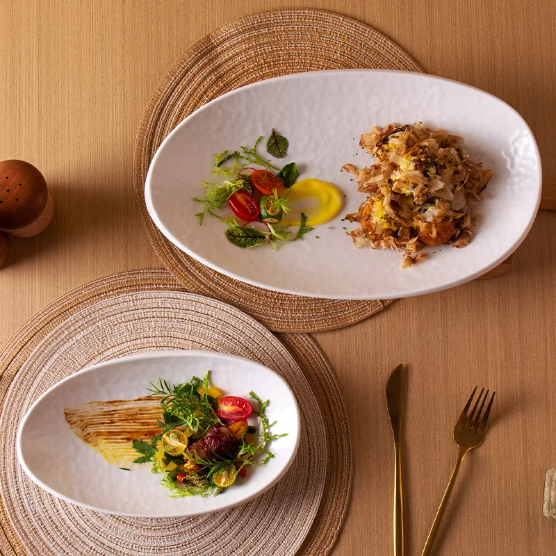 طبق سيراميك أبيض على الطراز الياباني طبق سلطة وعاء حساء عميق أدوات مائدة راقية