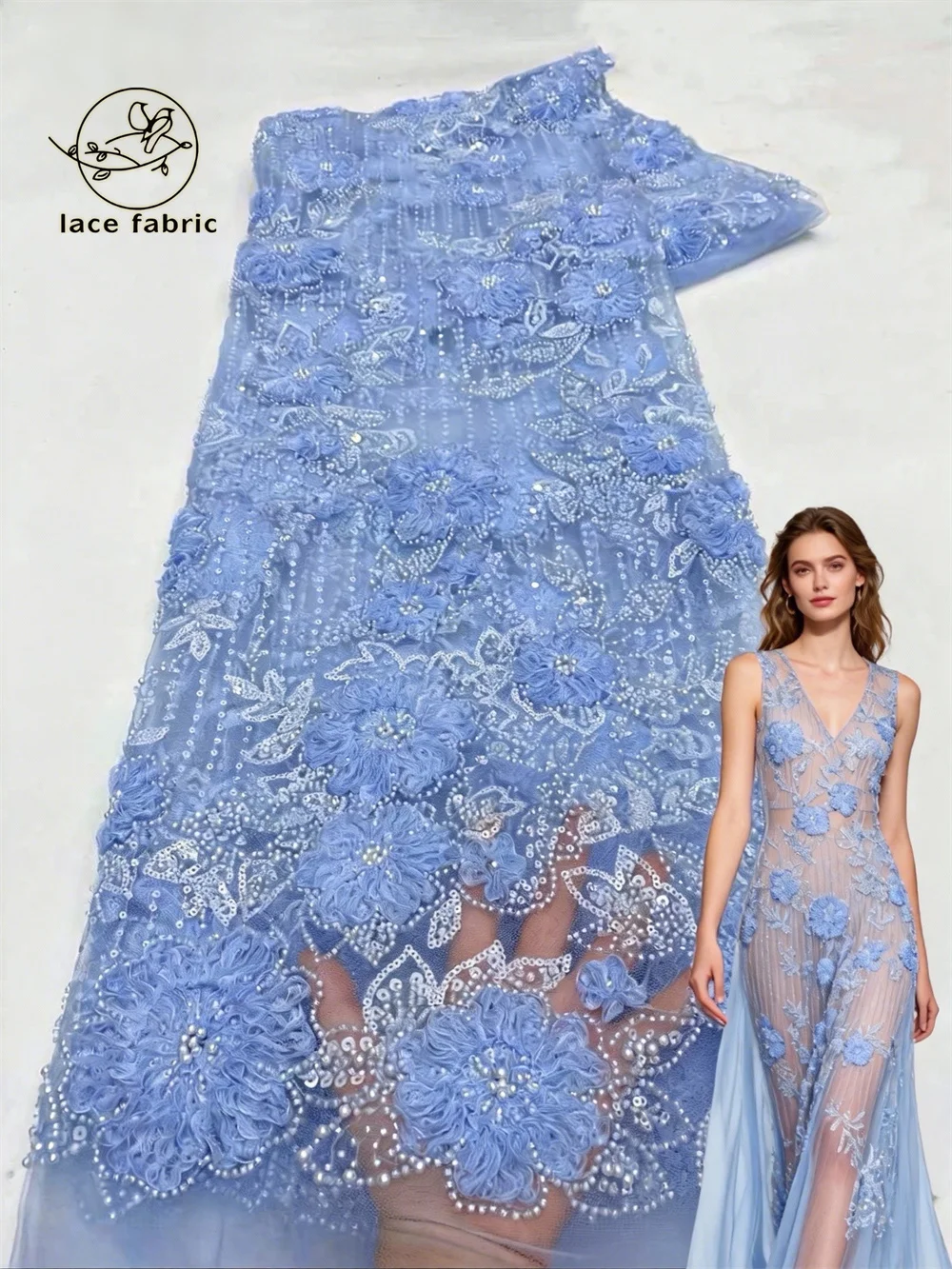 

French African 3D Lace Fabric 2026 With Beaded High Quality Sequins Embroidery For Women Wedding Dress Nigerian Mesh Fabric Sew