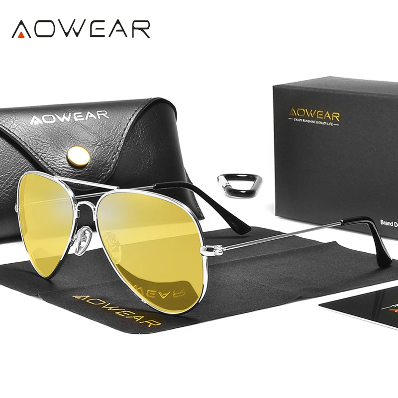 AOWEAR Classic 3025 Night Vision Glasses Women Polarized Yellow Aviation Sunglasses for Woman Men Night Goggles Driving Eyewear