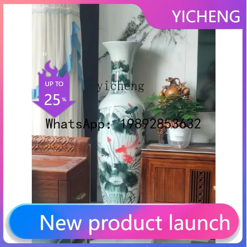 X7  Ceramic Floor-standing Hand-painted Blue and White Large Vase Living Room Decoration Ornament Hotel Housewarming Gift