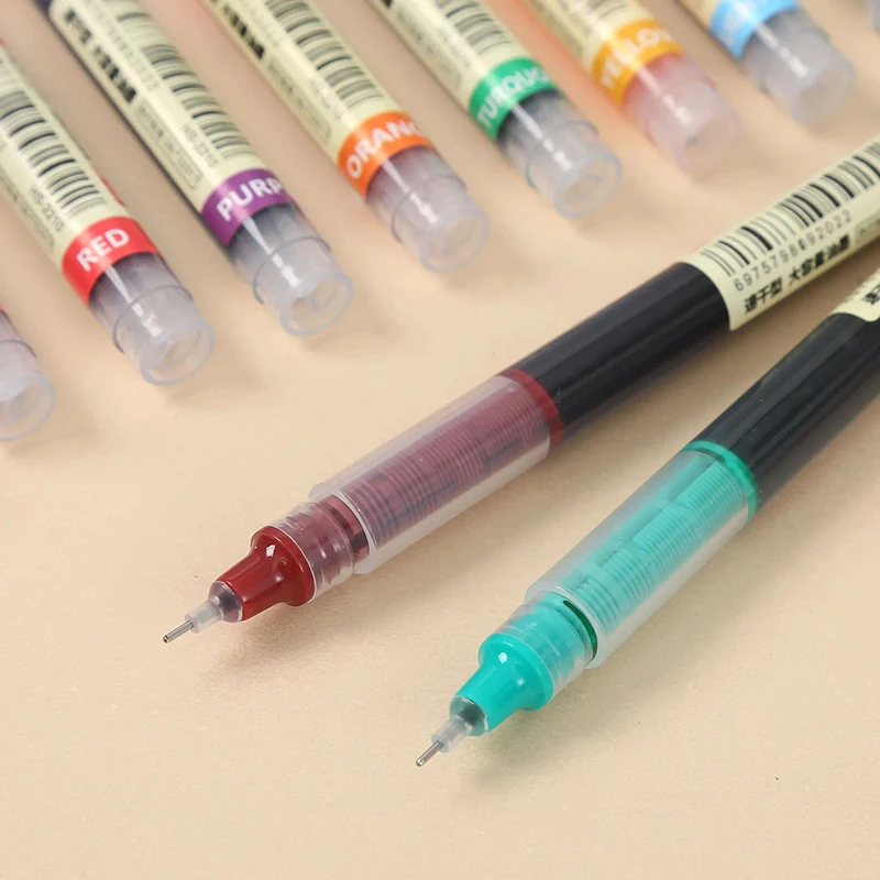 12PCS/Set 0.5MM Color Large Capacity Quick Drying Straight Liquid Ball Pen Needle Tube Type Neutral Carbon Hand Ledger Learning