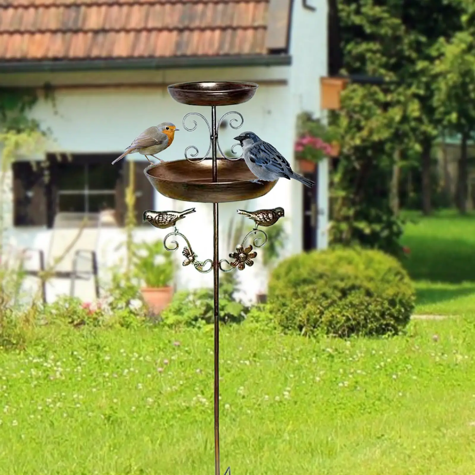 Bird Bath Bowl Outside Bird Feeder Tray Tall Iron Garden Bird Drinker for Balcony Backyard Housewarming