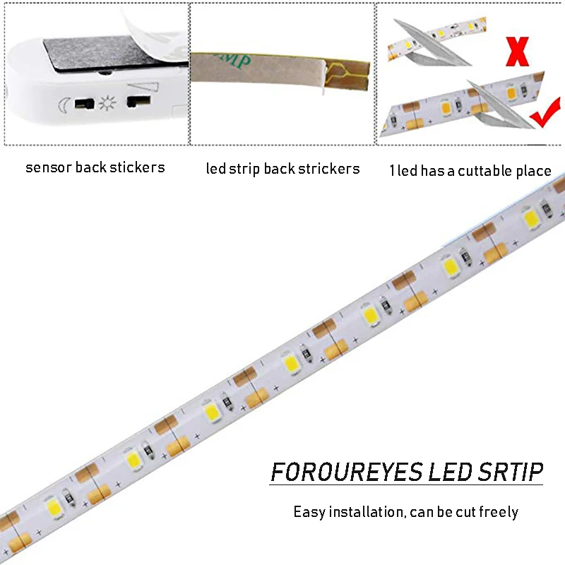 DC5V LED Strip PIR Motion Sensor Induction LED Night Light Dimmable Battery Kitchen Cabinet Under Bed Lamp Tape For Room