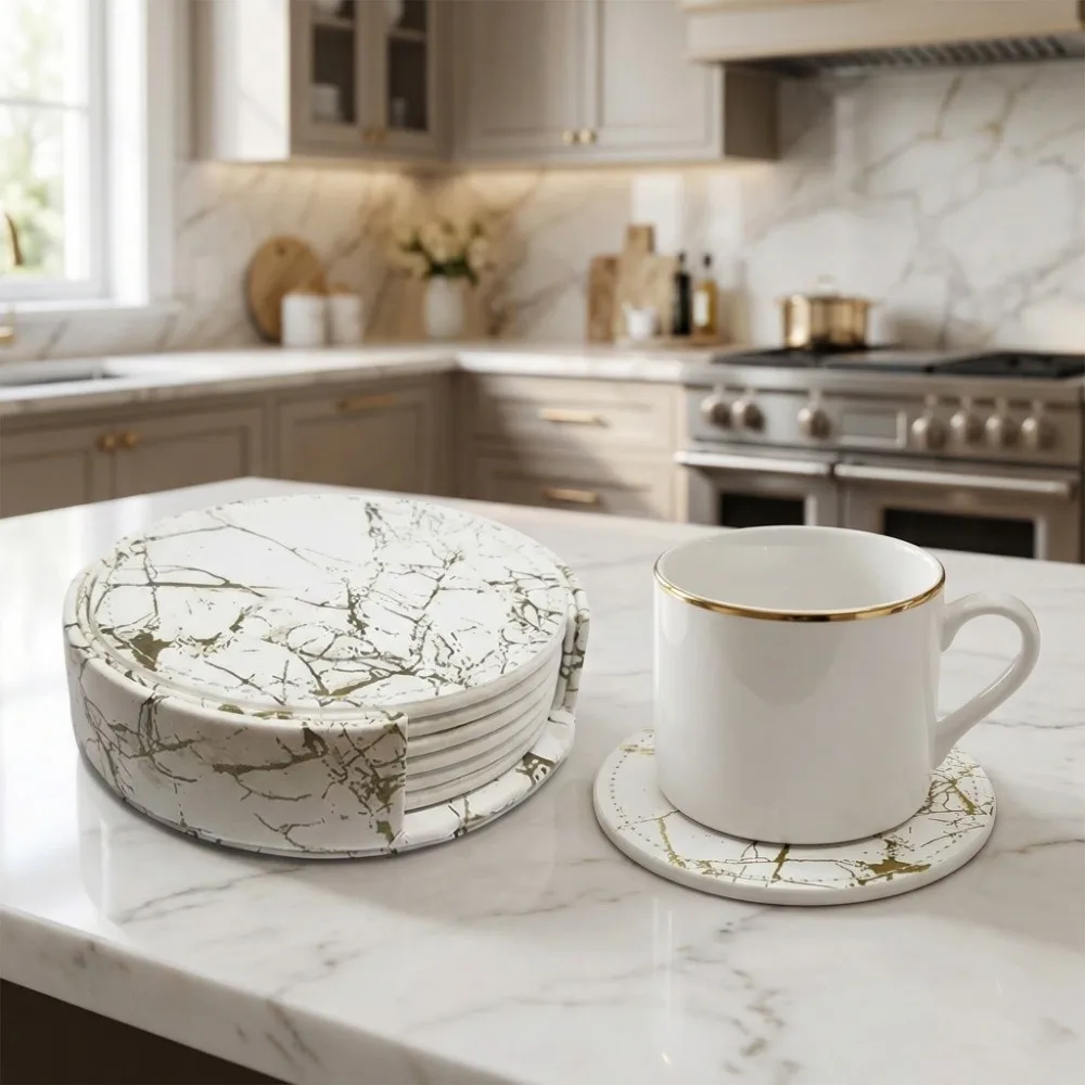 7-delige onderzetterset PU led - Marble Coaster Set recensie en prijs