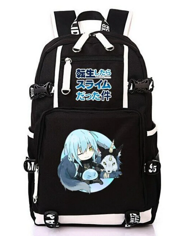 Anime dieses Mal wurde ich als Schleim USB-Rucksack Schüler Schult aschen schwarz Mochila Kinder Teenager Schulter Reisetaschen wieder geboren