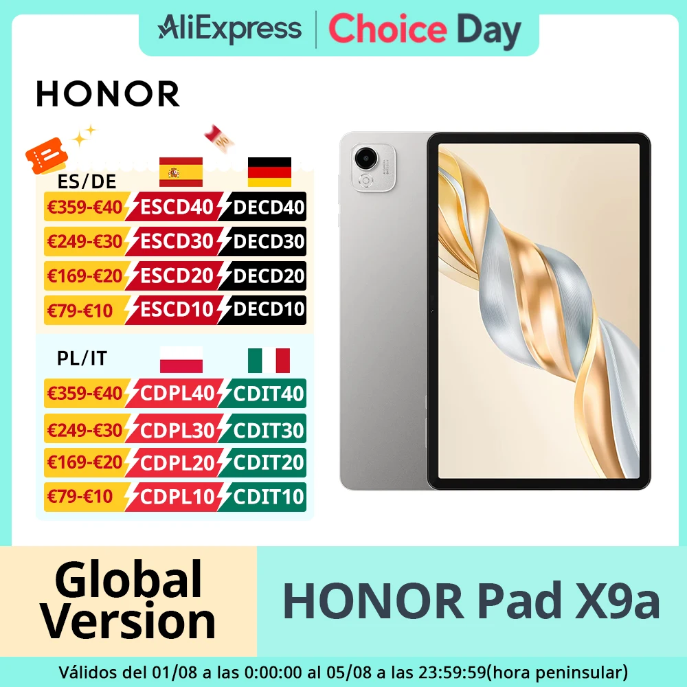 Image of Versione globale HONOR Pad X9a Tablet Snapdragon 685 4G 11.5inches 120Hz 2.5K HONOR Fullview Display 8300mAh Batteria 8MP Fotocamera posteriore cod004