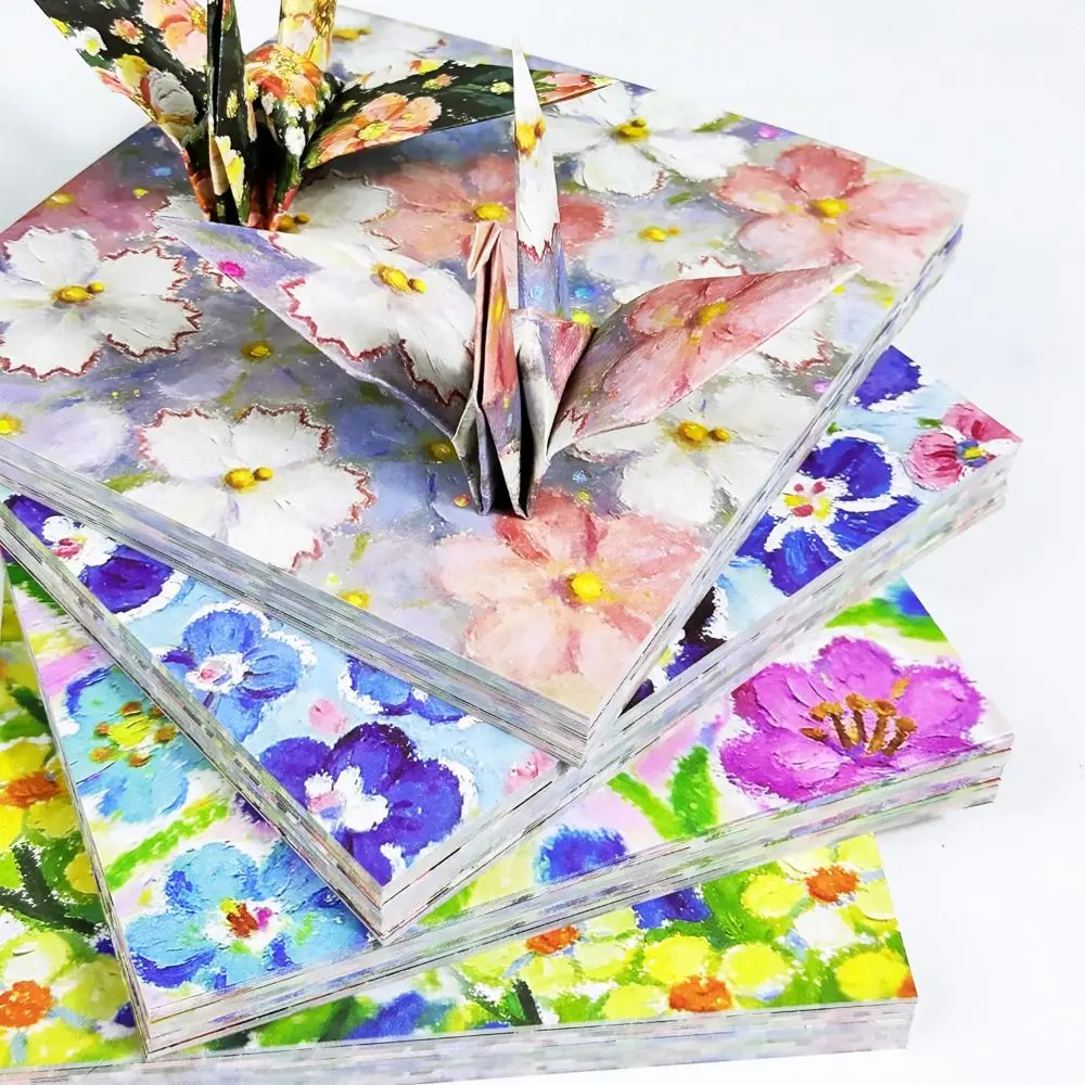 Oil Painting Series Origami Paper Double-Sided Printed Decorative Floral Craft Paper Colorful Paper Star Strips DIY Scrapbooking