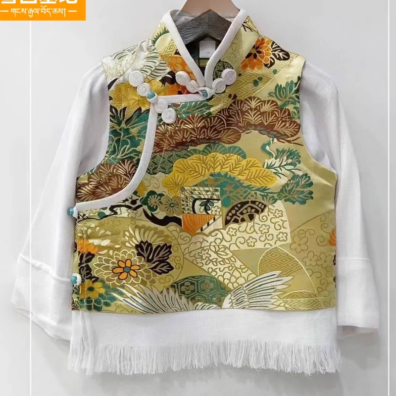 

Китайская детская рубашка с двумя жилетами Xizang, цельная тибетская одежда, рубашка