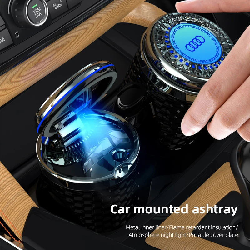 Car Blue LED Light Noctilucent Ashtray Car Accessories For Audi Quattro A3 A4 A6 A5 Q5 A1 Q7 Q3 Q2 Q8 A7 A8 TT S1 SQ5 RSQ3 RSQ8