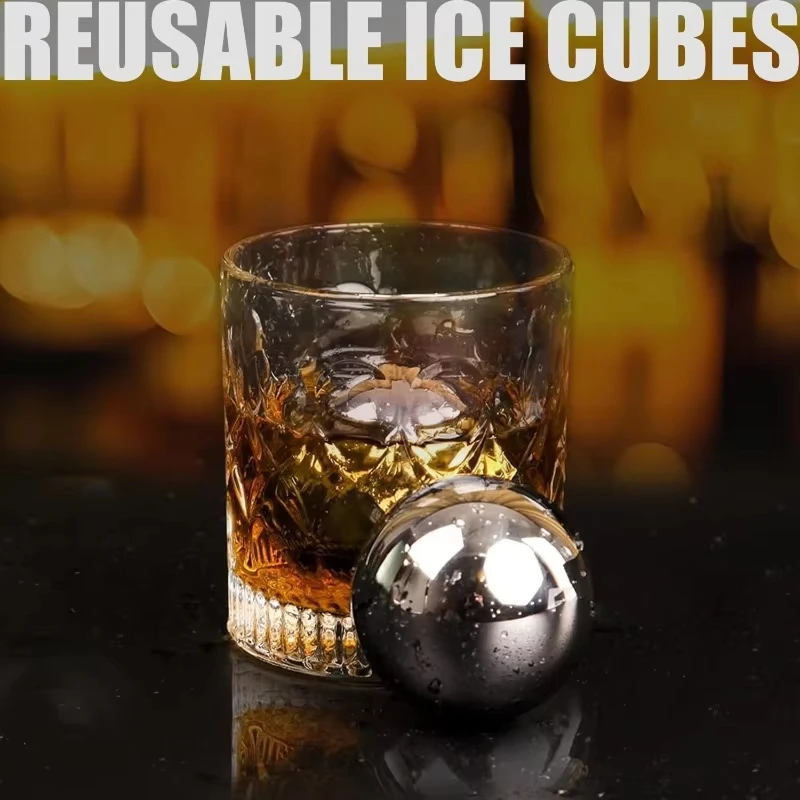 Stainless Steel Whiskey Ice Balls Set – 55mm 2 Reusable Freezer Balls with Tongs, Bar Party Accessories for Cocktails & Drinks - view 2
