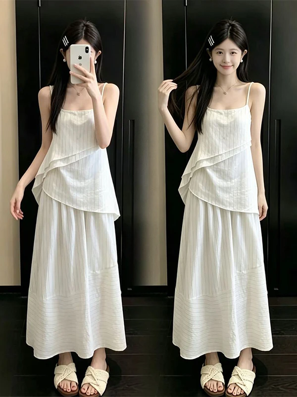

Fashionable Gentle Women's Two-Piece Set Summer 2026 Pure Desire Style Strap Top Halter Neck Dress Casual Loose Fit