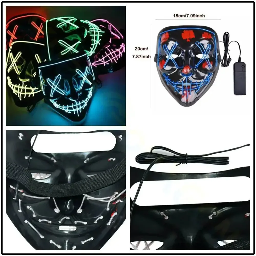 Halloween Neon Mask LED Mask Masque  cGlow In The Dark Funny Masks Cosplay Costume Supplies Masquerade Party Masks