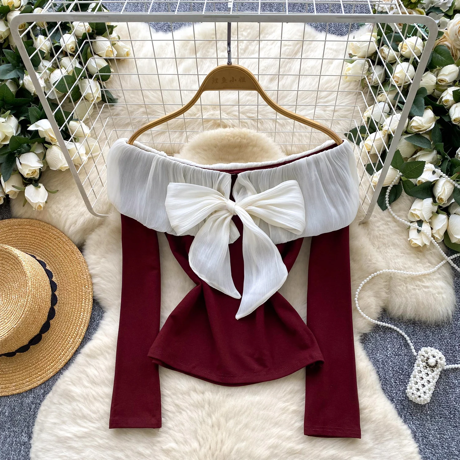 

Elegant Sexy slim Spliced slash neck long sleeve Top Women Korean Fashion High Street Autumn Clothing