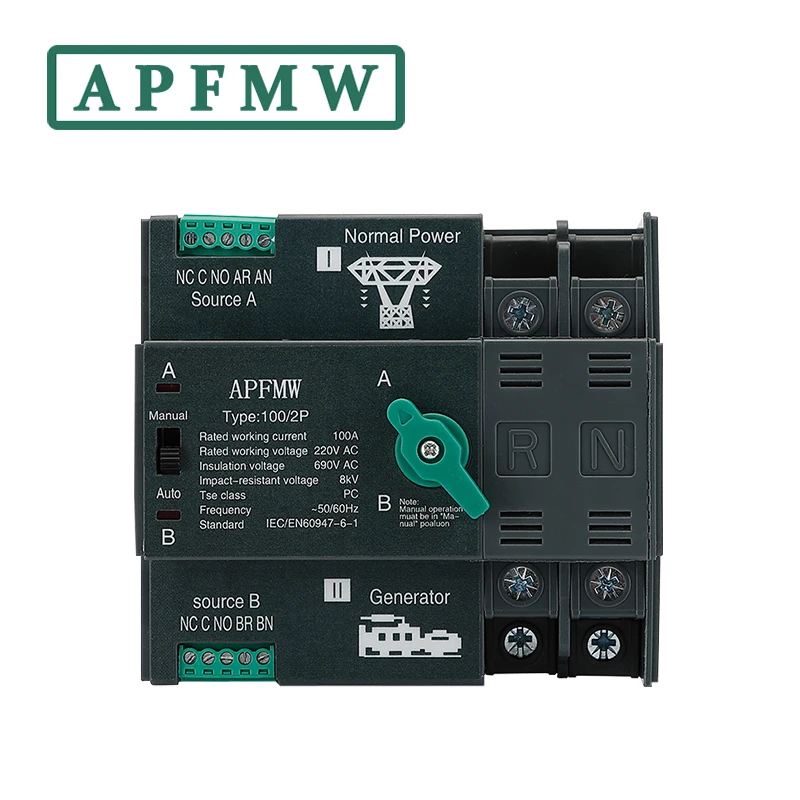 

Millisecond-Level Dual Power Automatic Transfer Switch (No Power Interruption During Switching), 2P 63A 220V (Household Use) 32A