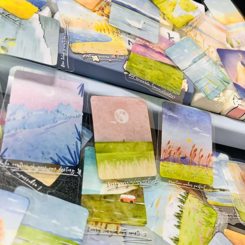 50pcs ภูมิทัศน์สติกเกอร์ภูมิทัศน์ภาพวาดตกแต่งแล็ปท็อป Scrapbooking คู่มือไดอารี่ DIY แก้วอัลบั้มสติกเกอร์กันน้ํา