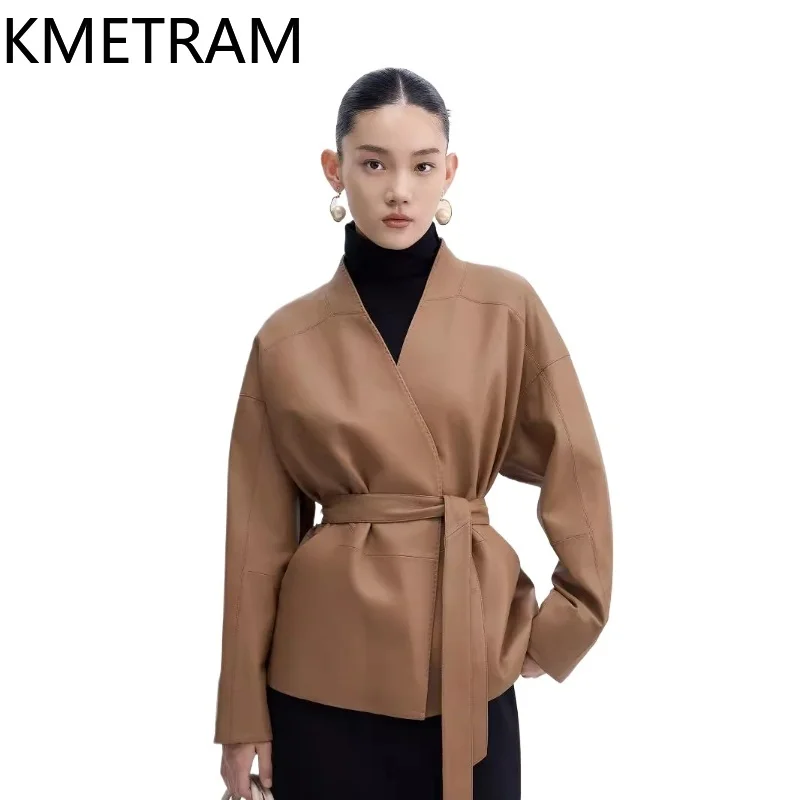 100% primo strato giacca di pelle di pecora donna di alta qualità scollo a V giacche in vera pelle donna autunno abbigliamento donna 2025 Chaquetas