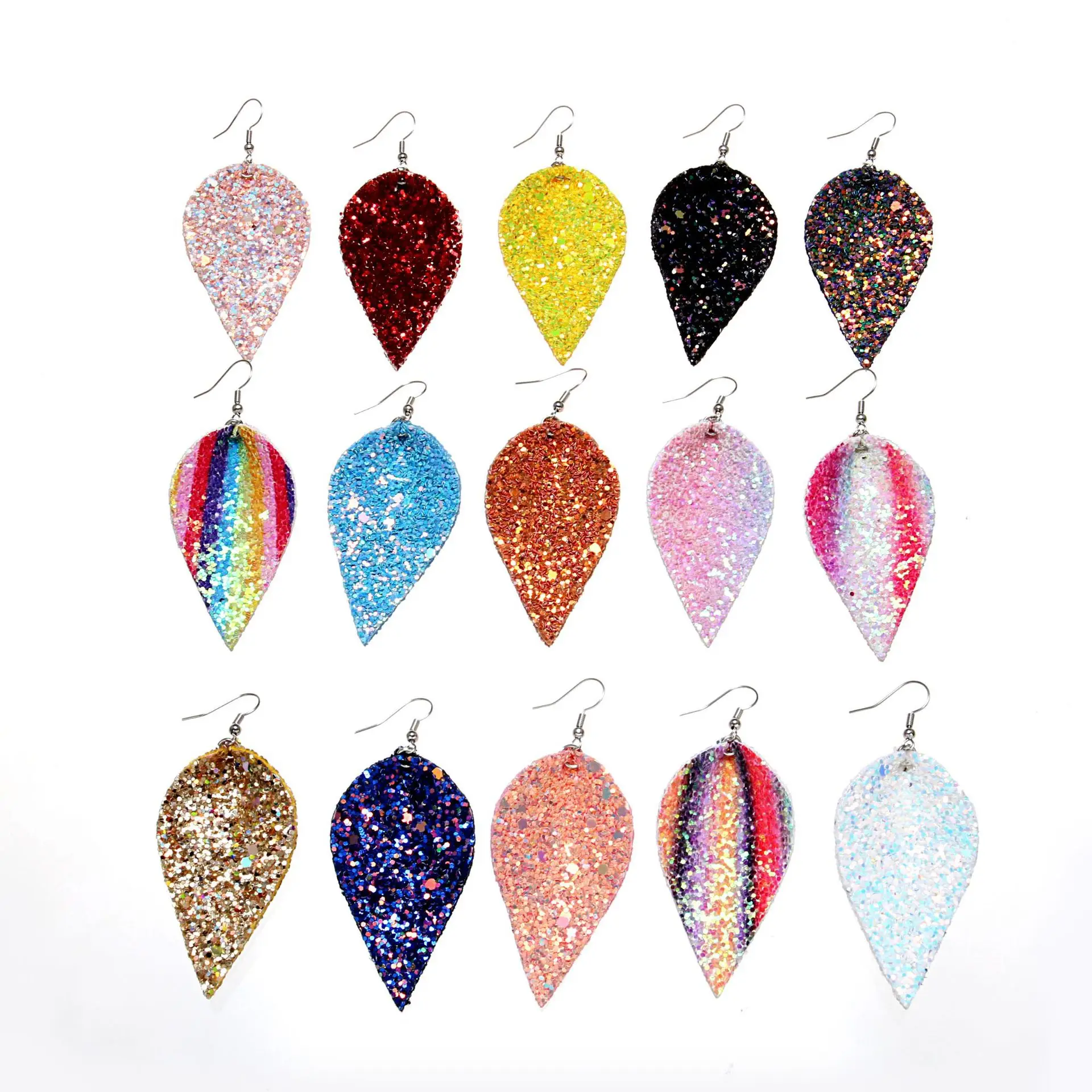 Boho Glitter pu Leather Earrings for Women Double Side Waterdrop Statement Jewelry Sequins Earrings Gift Accessories