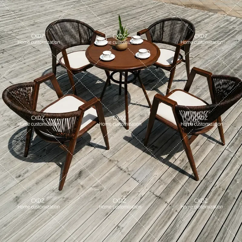 Rattan 3 Piece Outdoor Patio Furniture Set Aluminum Alloy Waterproof Sunproof Table and Chairs for Villa Resort Garden