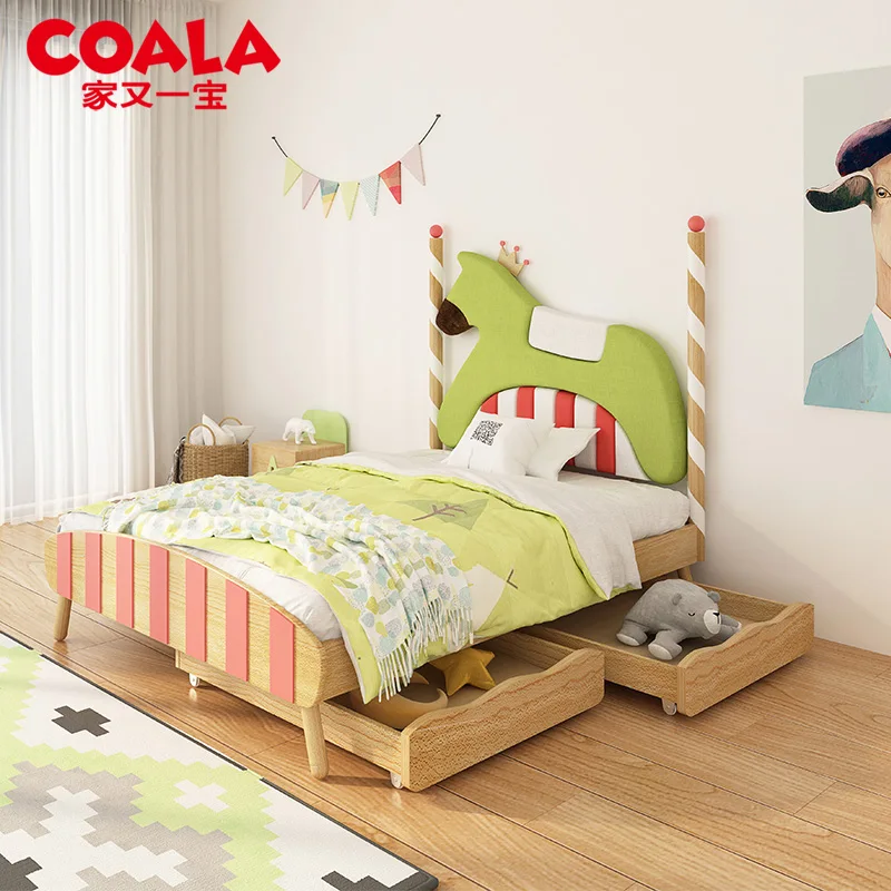 Cama infantil de madera maciza, empalme para niños y niñas, almacenamiento ensanchado, cama grande, cama tamaño pequeño de princesa y madre para