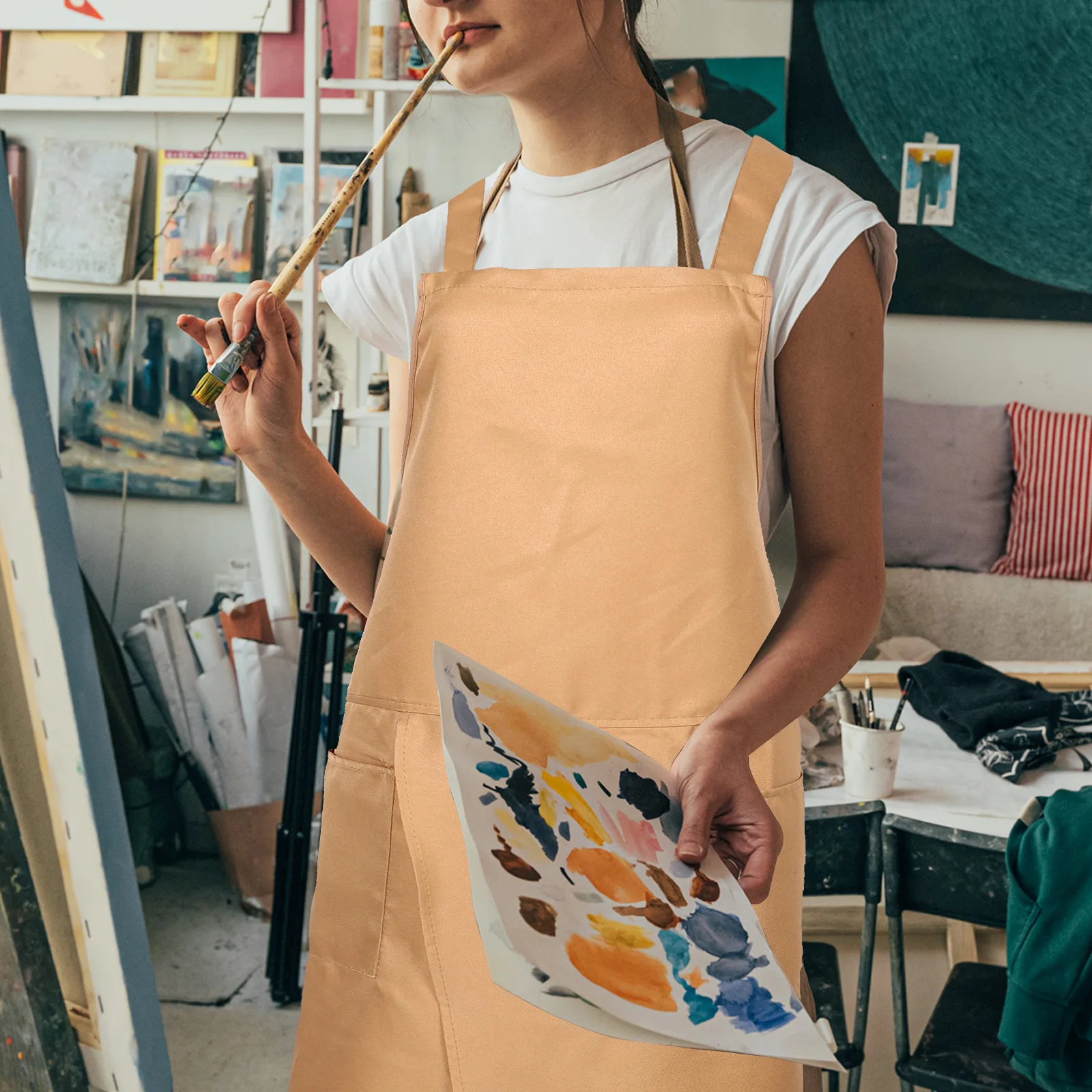 

Pottery Apron Adult Size Adjustable H-Strap Split Leg Long Artist Apron for Painting Sculpture Ceramic Crafts Painting Smock