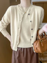 Cardigan in lana da donna pullover o-collo manica corta maglione in Cashmere Twinset autunno inverno 100% maglieria in lana Merino top Chic