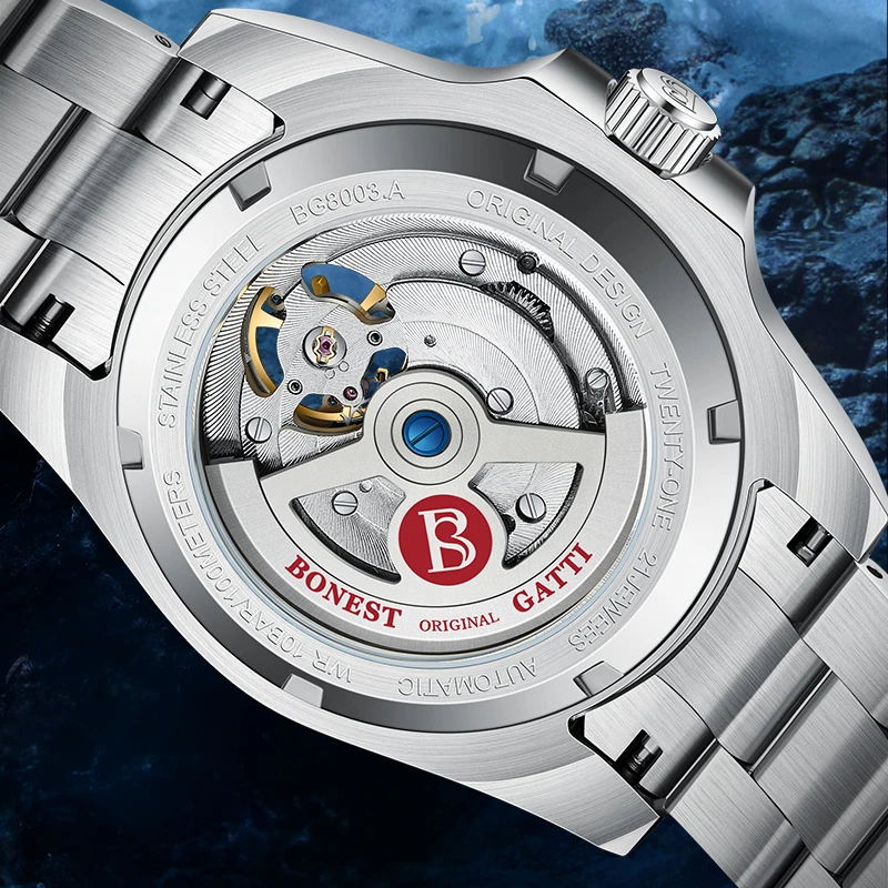 BONEST GATTI Men Automatic Watch 43mm Top Luxury Brand Mechanical Wristwatch 100M Waterproof Sapphire Luminous Tourbillon Watch