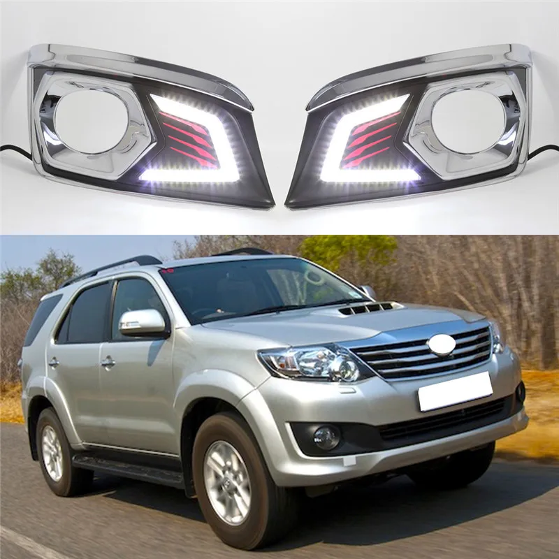 

LED DRL Car Daytime Running Light Front Bumper Fog Lamps Assembly With Turn Signal Accessorie For Toyota Fortuner 2012 2013 2014