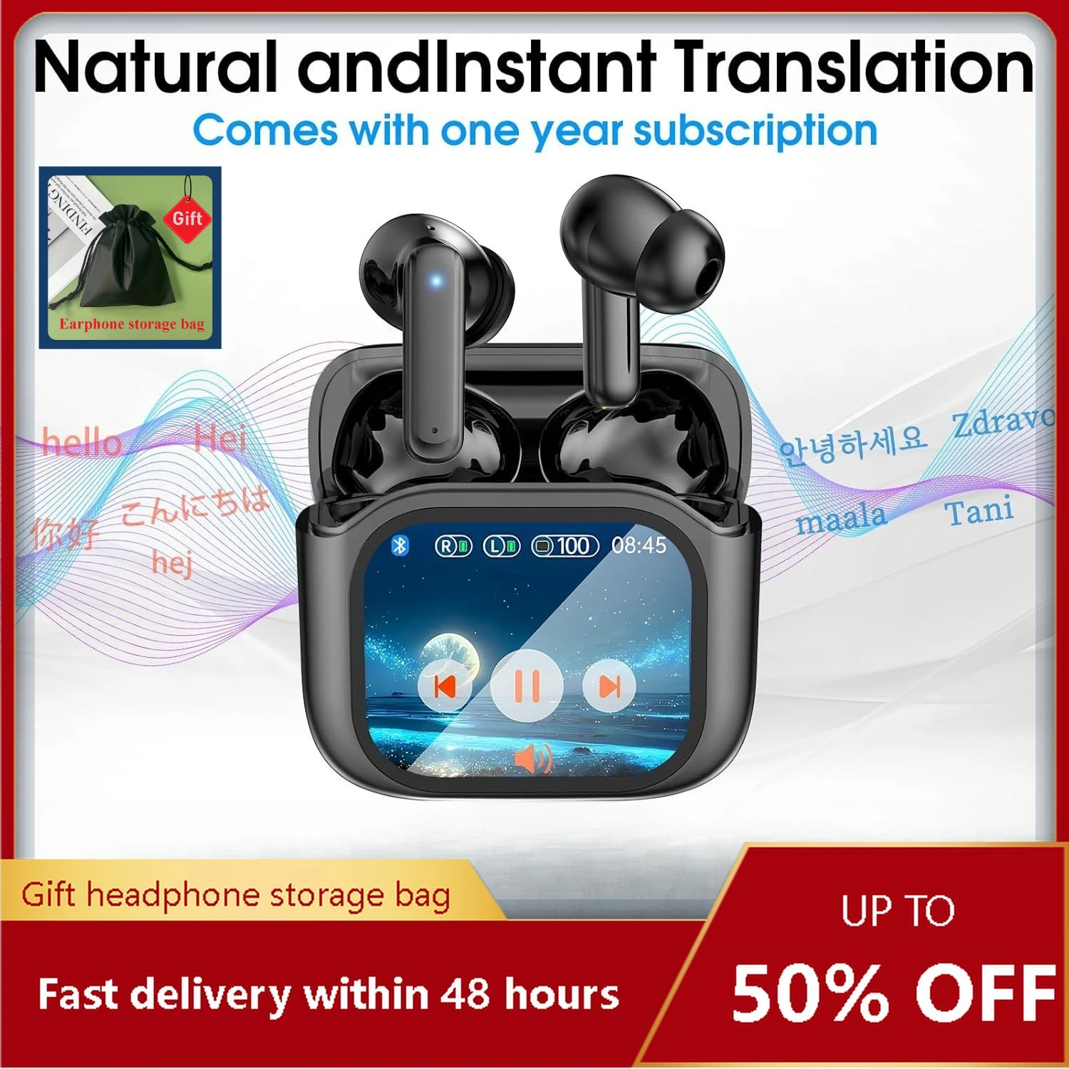 

LCD Color Screen ANC Noise Cancelling Headphones Sports Wireless Headphones Headset Gamer Bluetooth Earphones earbuds