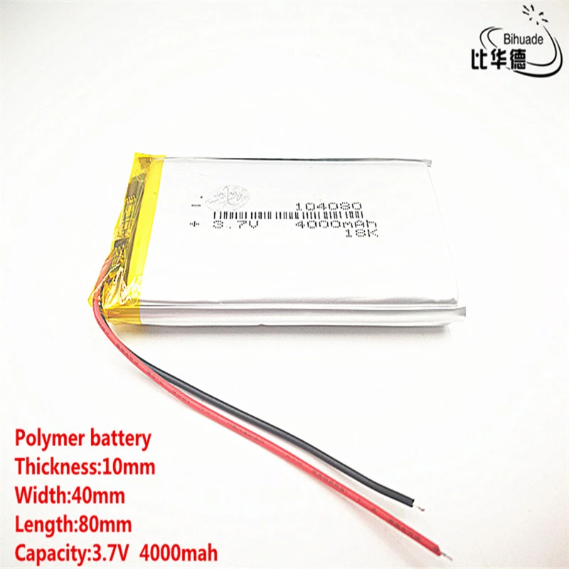 Dobrej jakości litera energii baterii 3.7 V, 4000mAH 104080, polimerowa bateria litowo-jonowa/akumulator litowo-jonowy do tablet pc BANK, GPS, mp3,