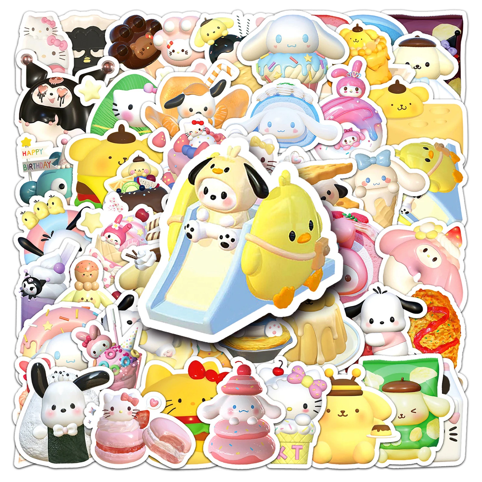 10/30/50/100Pcs 3d Sanrio Anime Stickers Kuromi Melodie Cinnamoroll Diy Telefoon Koffer Laptop Koelkast Muur Schattig Grappig Sticker Speelgoed