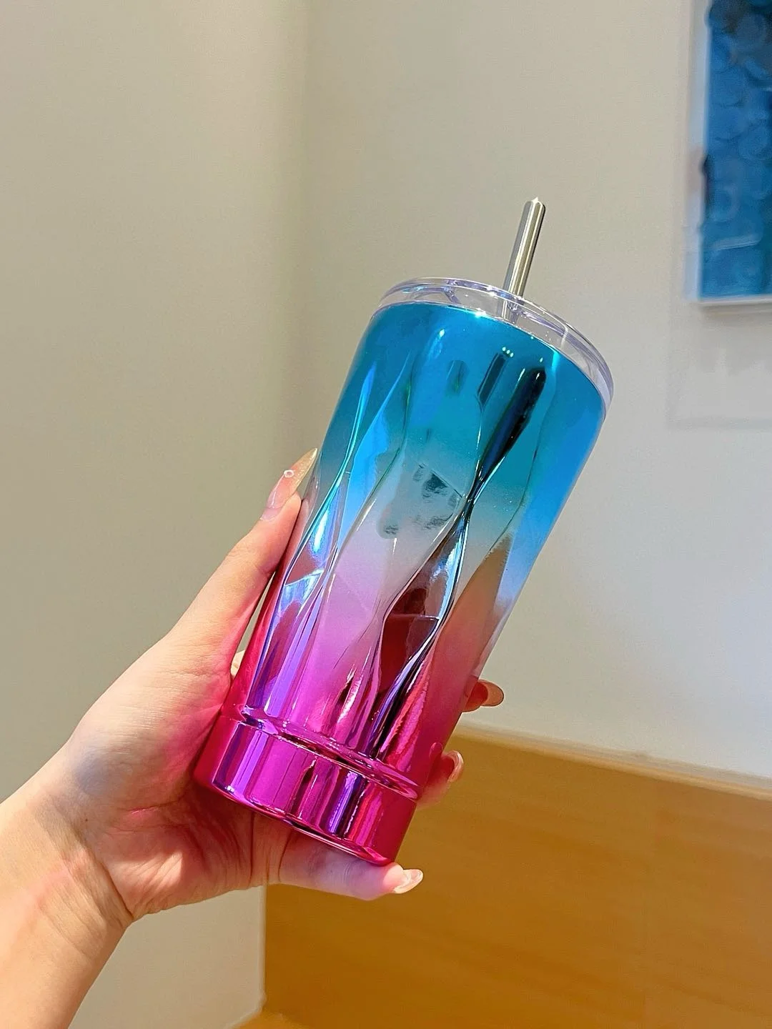 Outdoor draagbare hoogwaardige roestvrijstalen waterbeker met rietje Kantoorkop / koffiekop / hoogwaardige waterbeker / luxe geschenk