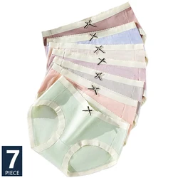 7Pcs Women's Panties Cotton Underwear Cute Bow Girls Briefs Solid Panty Breathable Underpants Sexy Low Waist Female Lingerie