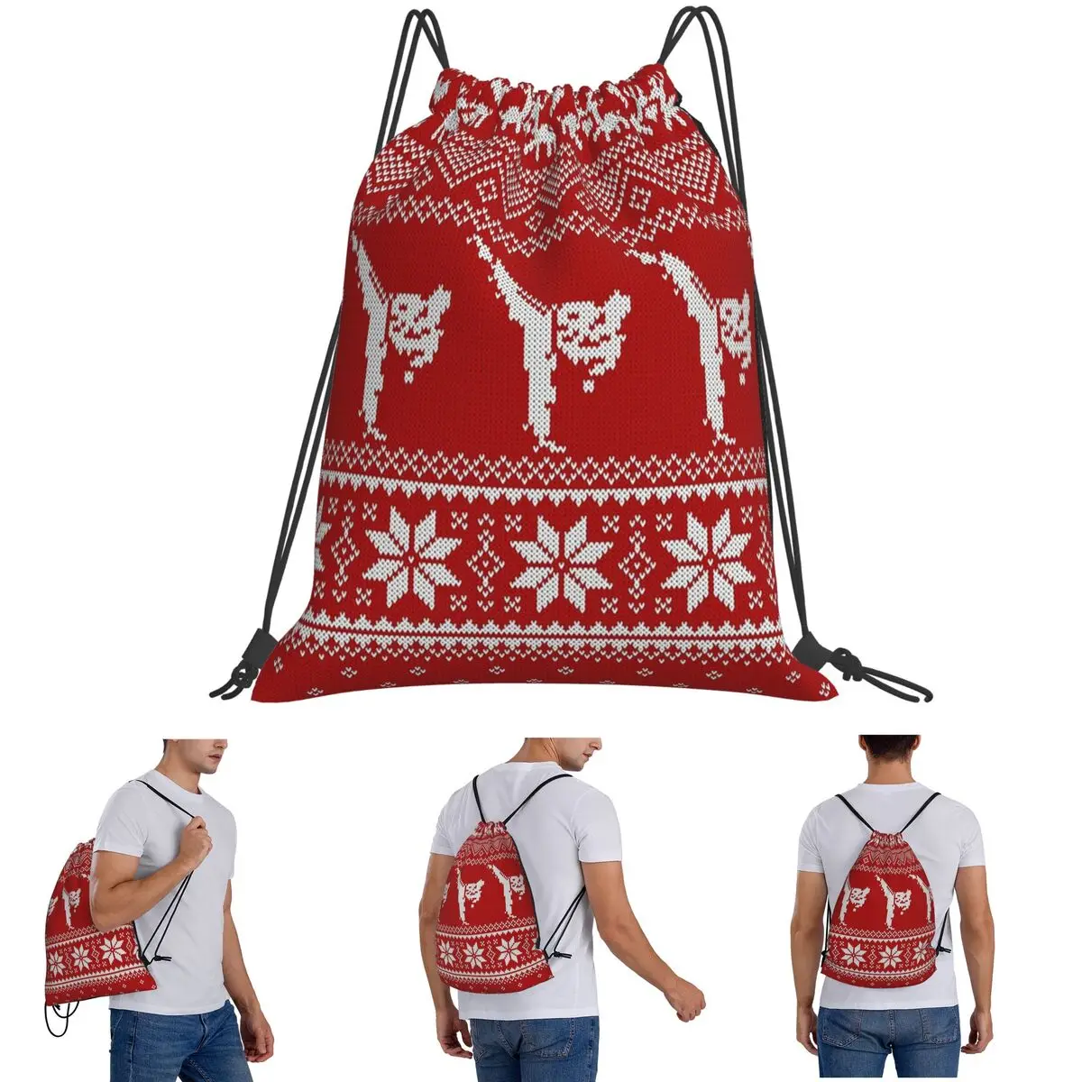 

Karate Ugly Christmas Sweater Backpacks Multi-function Drawstring Bags Storage Bag Book Bags for Travel School