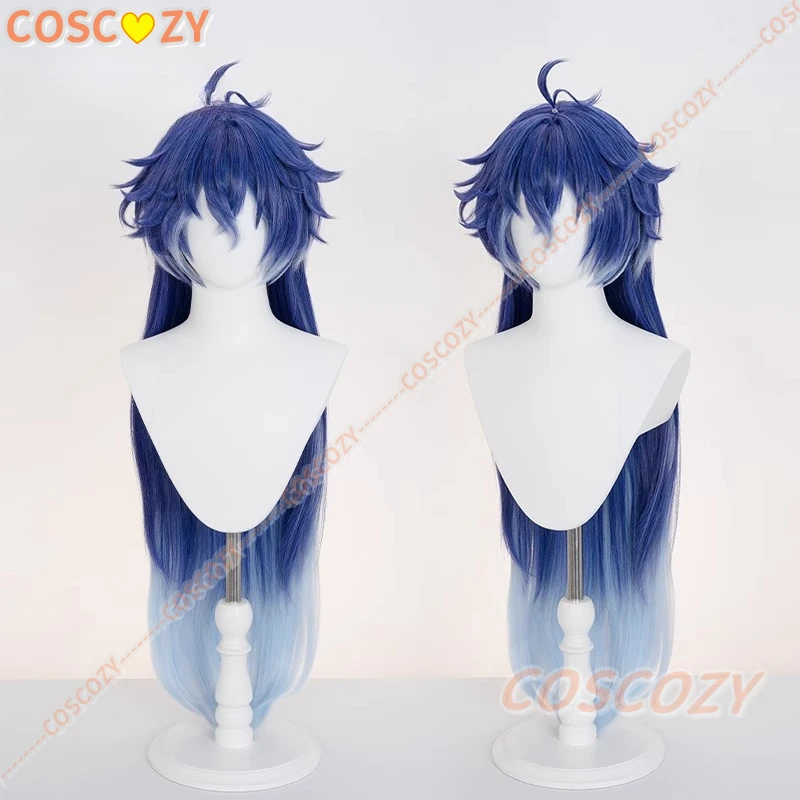 Genshin-Peluca de Cosplay de impacto Kyryll Chudomirovich Flins, pelo largo azul, fibra resistente al calor, peluca para fiesta de Halloween para mujeres y hombres