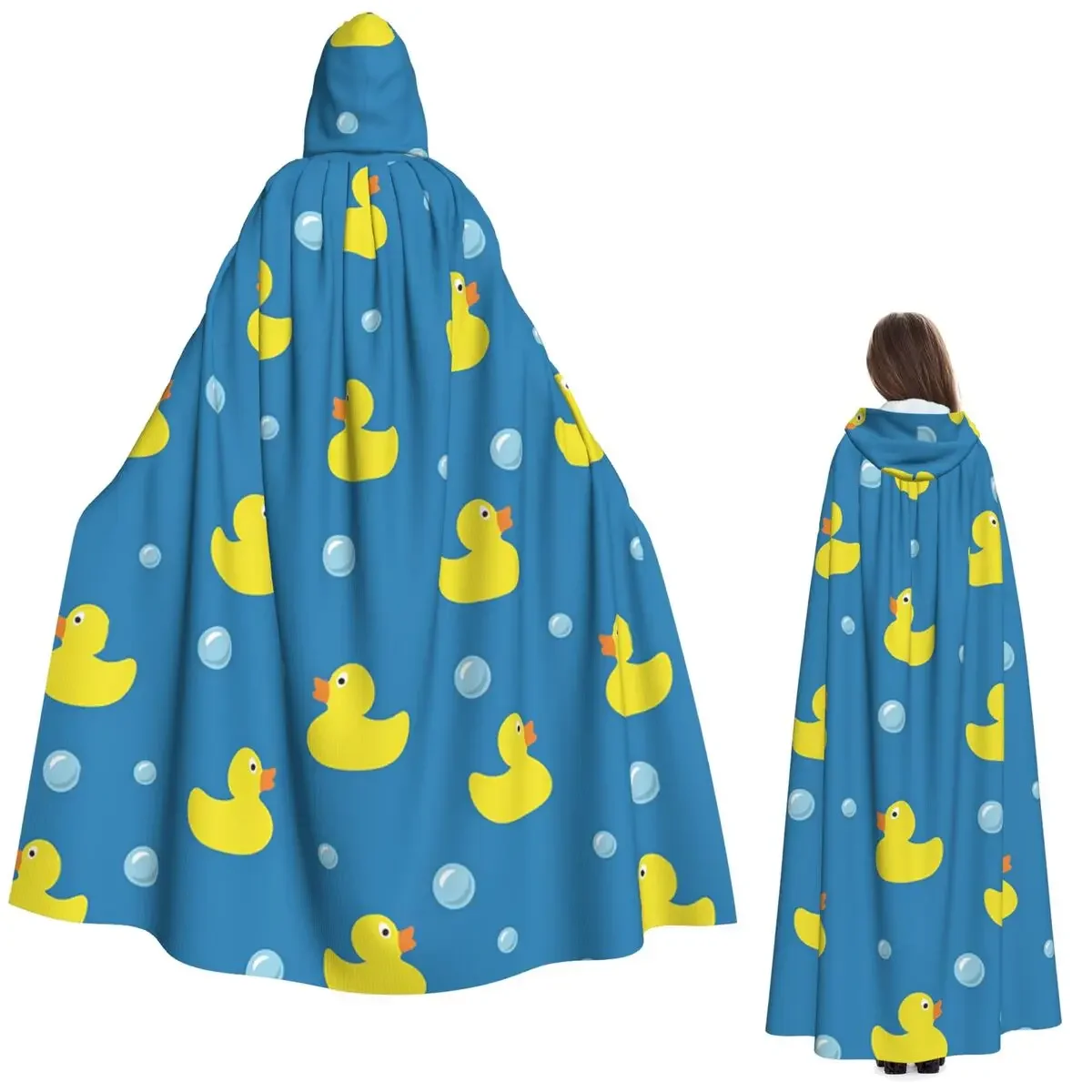 Custom Cute Ducks Long Hooded Cloak Witch Medieval Costume Cosplay Cape HalloweenCoat Adult Unisex