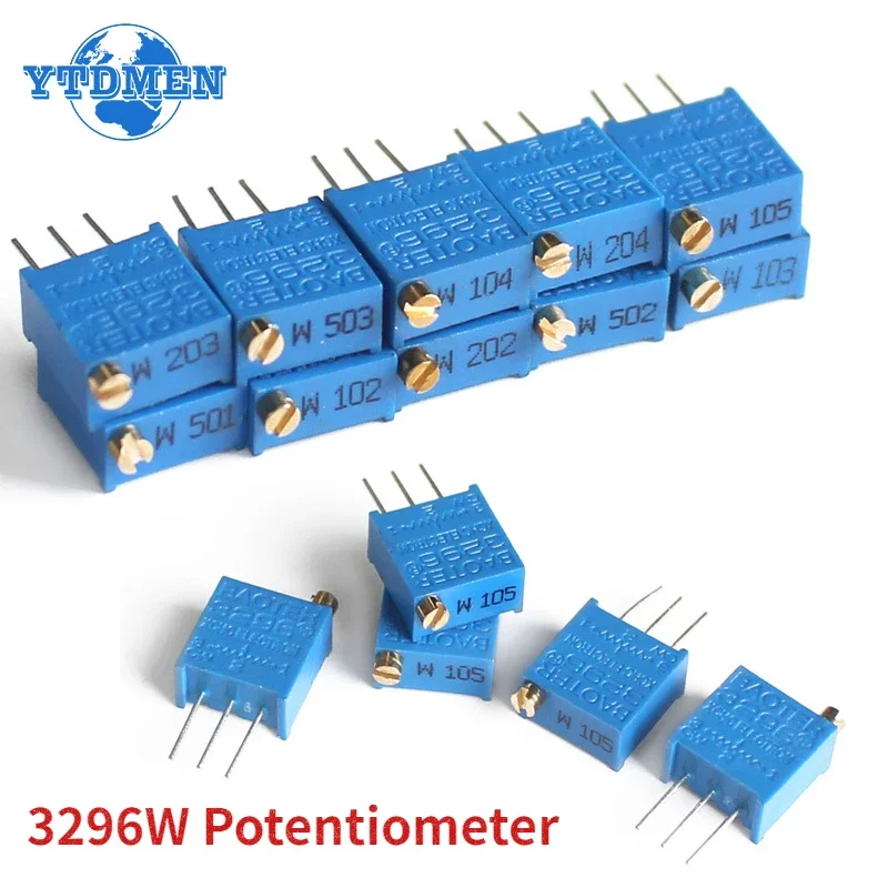 10PCS 3296W Trimming Potentiometer 100R 500R 1K 2K 5K 10K 20K  50K 100K 200K 500K 1M 3296 Potentiometers Variable Resistor