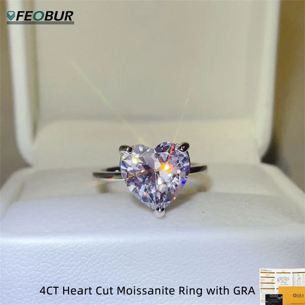 

FEOBUR 2/4ct Heart Cut Moissanite Ring for Women 925 Sterling Silver Solitaire Diamond Engagement Wedding Band Jewelry Gifts