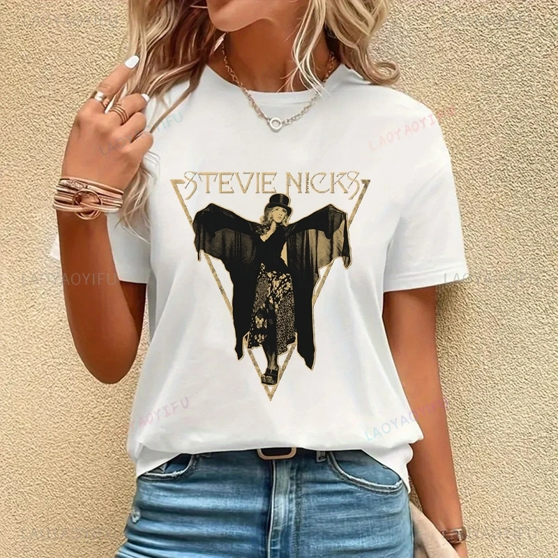 

Stevie Nicks Classic Poster Print Shirt, Women's Everyday Casual Streetwear, Spring/summer 0 Neckline Top Fashion Cotton T-shirt