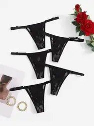 5 Pcs Sexy Black Lace Panties For Women Female Thongs Sexy Thong Transparent Underwear Low Waist Temptation Women's Briefs C958