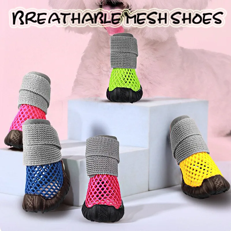 

Two Pairs of Pet Shoes Spring and Summer Hollow Breathable Elastic Soft Stick Shoes Wearresistant Soft Sole Non-slip Small Dog